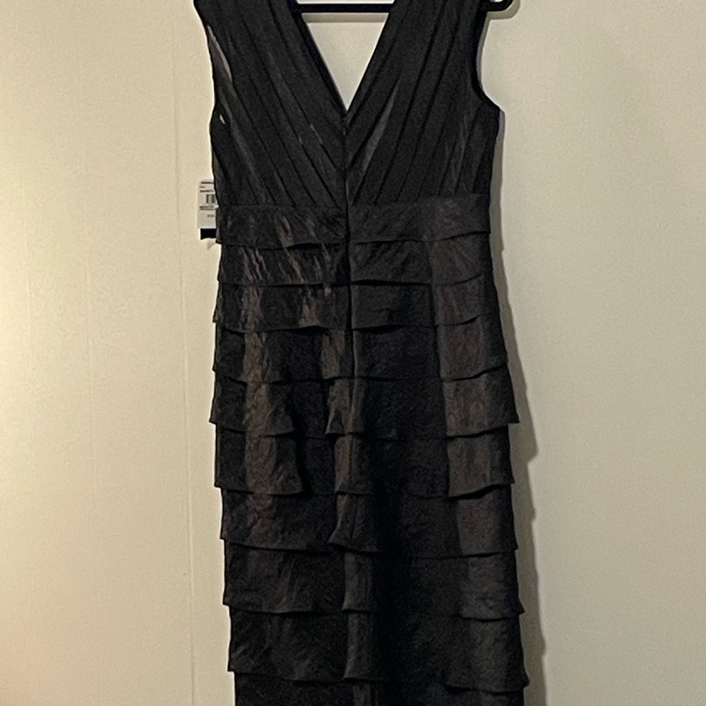 Elegant Black Sleeveless Tiered V-Neck Dress. Item # 11364